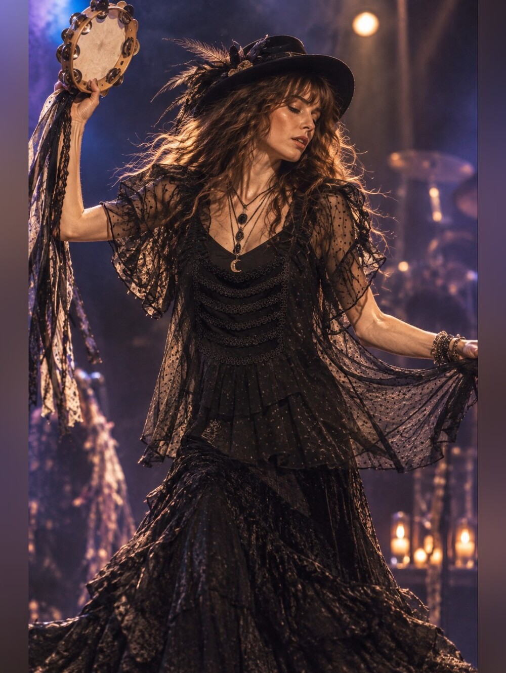 #52 Bohemian Sheer Lace Ruffle Blouse - Black